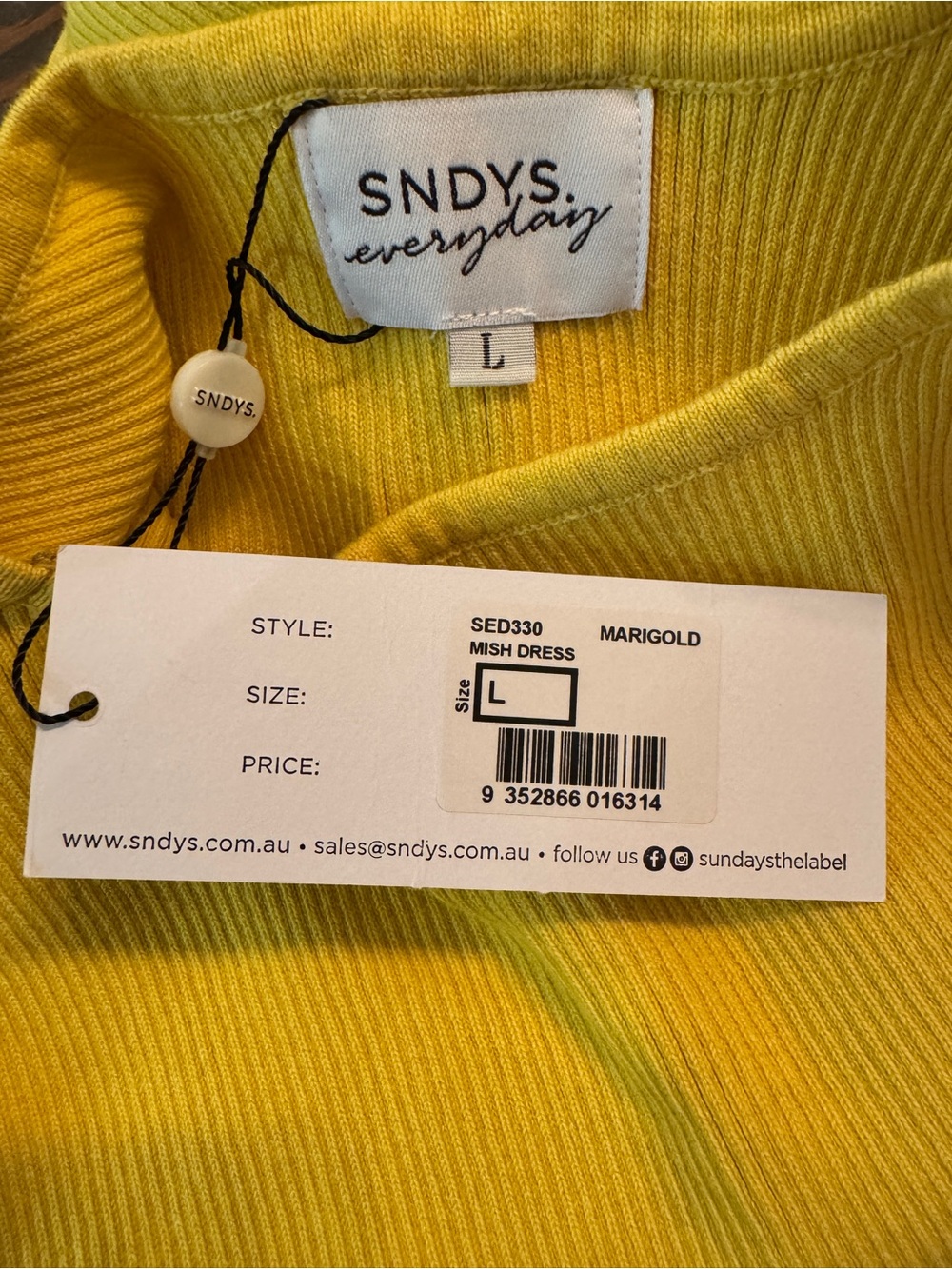 SNDYS Mish Dress Marigold Ribbed Knit Bodycon Dress Large NWT - Picture 4 of 6